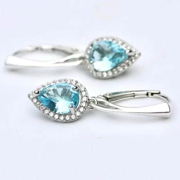 New Sky Blue Topaz Earrings Sterling Silver , December Birthstone - Picture 4 of 10
